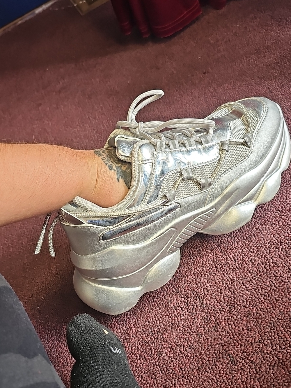 Fashion Nova Metallic Silver Chunky Platform Sneaker